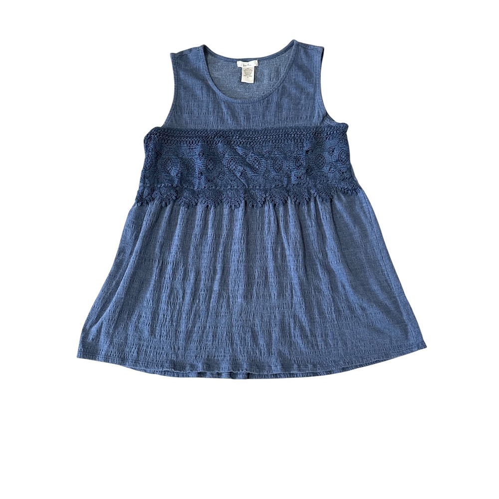 Isela Womens Navy Blue Crochet Lace Babydoll Sleeveless Tank Top Size M Boho